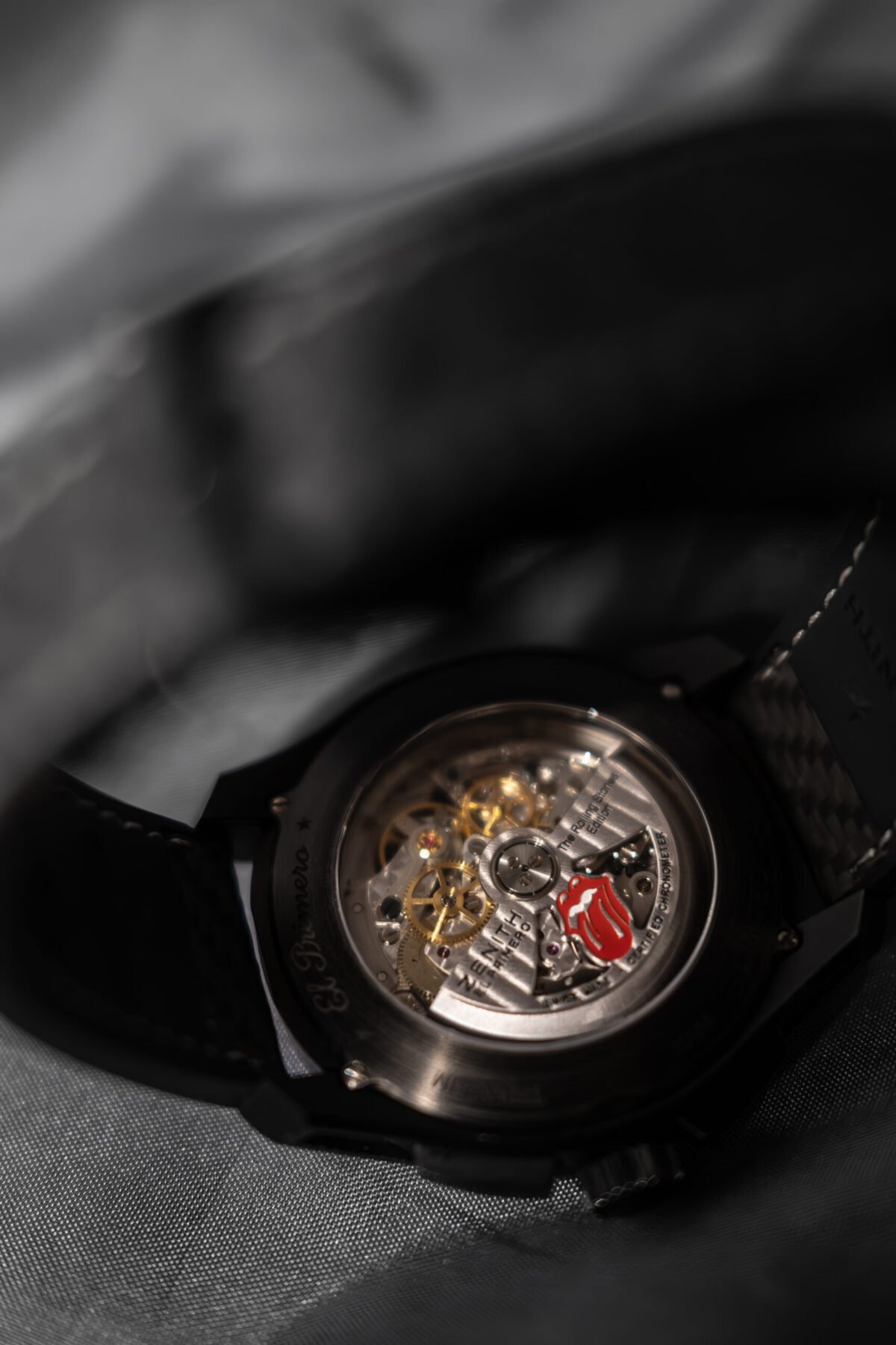 Caseback of the Zenith El Primero Chronomaster Rolling Stones Edition showing engraving