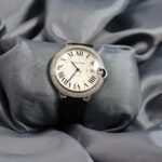 Cartier Ballon Bleu 42mm automatic watch with diamond bezel stainless steel front view