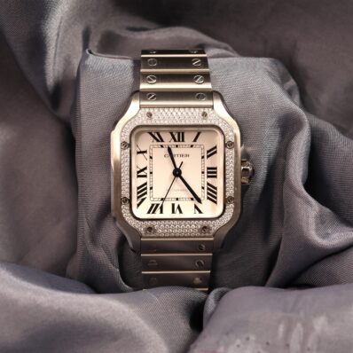 Cartier Santos Large CRW4SA0005 diamond bezel stainless steel watch front view