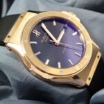 Close-up of the Hublot Classic Tradition 41.5mm Ref. 1915.NE10.8 black dial in 18k yellow gold