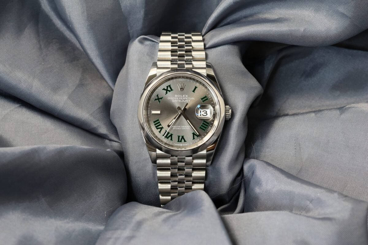 Rolex Datejust 36mm Wimbledon Dial 126200 stainless steel watch front view with jubilee bracelet