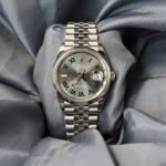 Rolex Datejust 36mm Wimbledon Dial 126200 stainless steel watch front view with jubilee bracelet