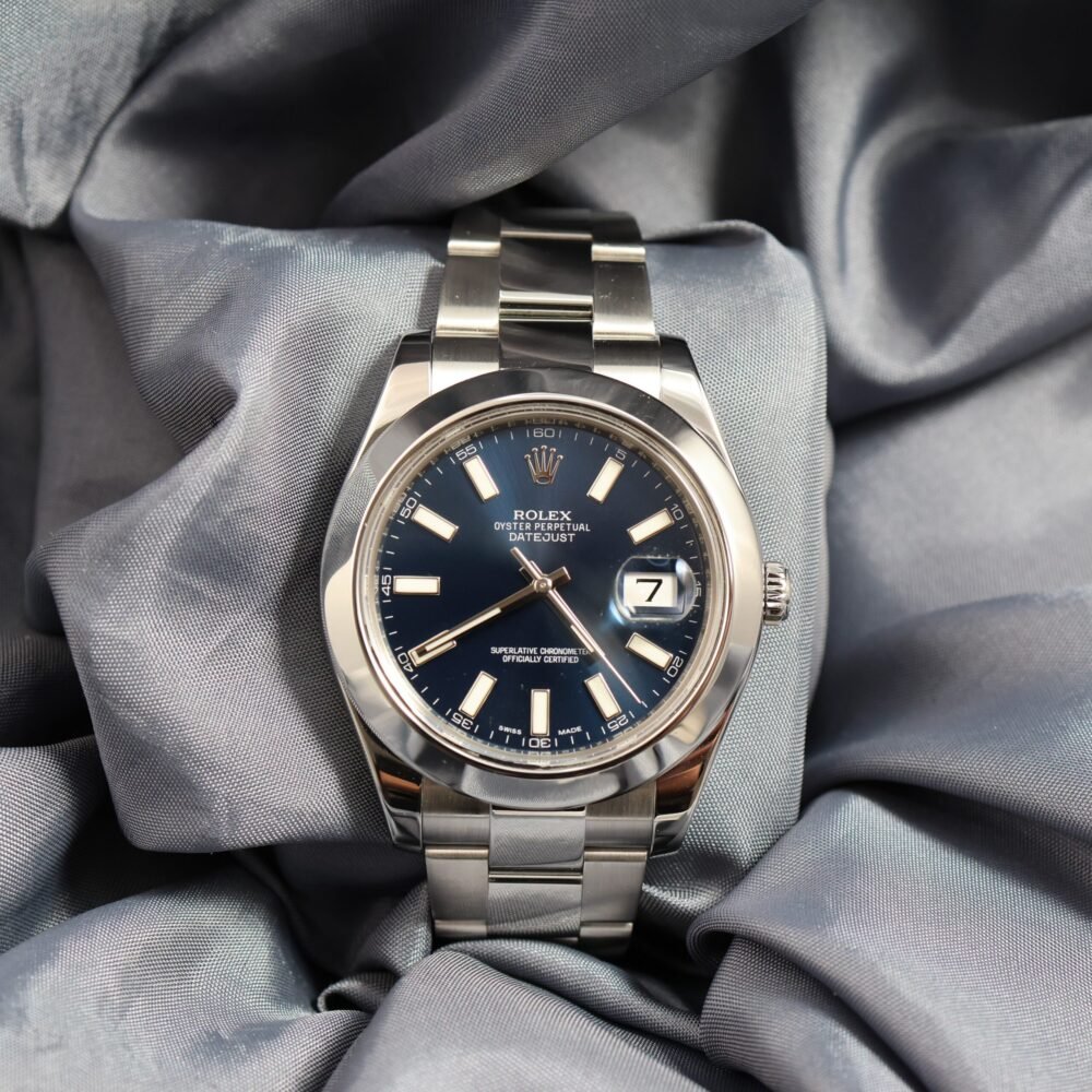 Rolex Datejust 41mm 116300 blue dial stainless steel watch front view
