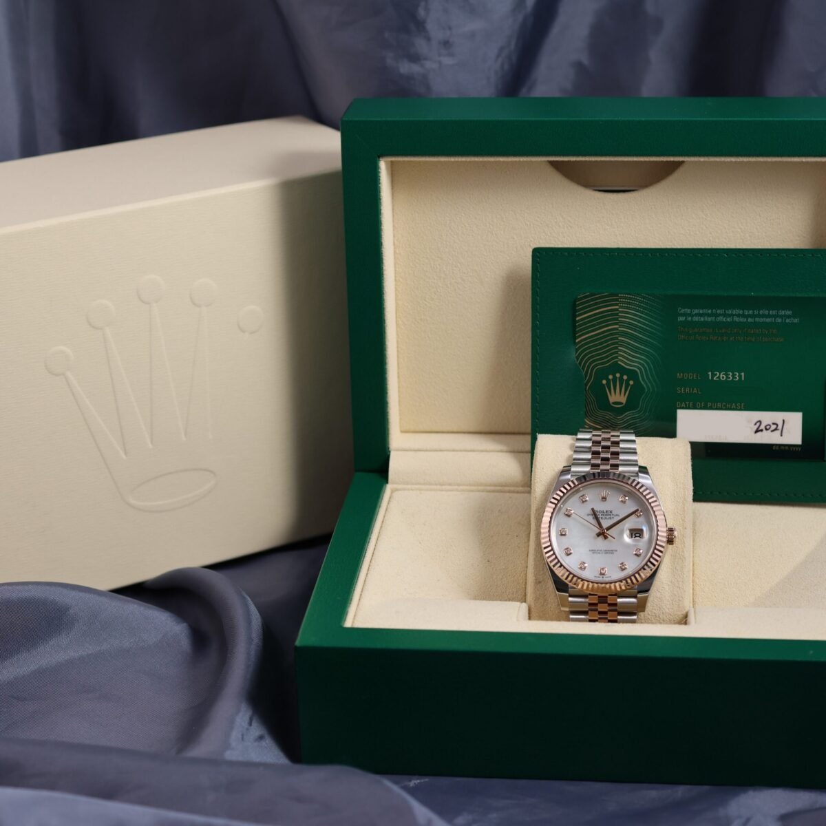 Rolex Datejust 41mm 126331 mother of pearl dial everose gold watch with box and papers
