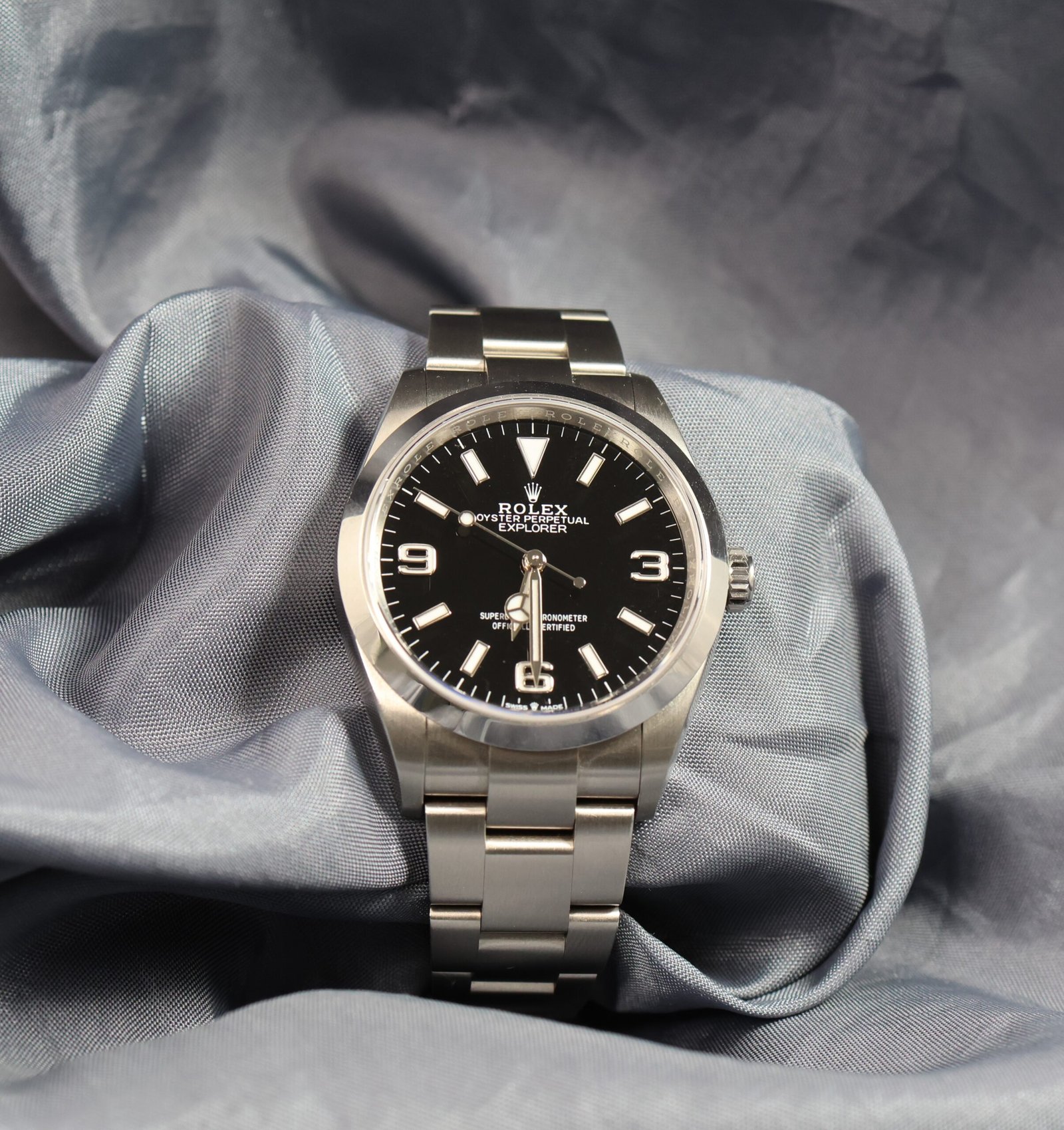 Rolex Explorer 36mm 124270 stainless steel watch black dial front view