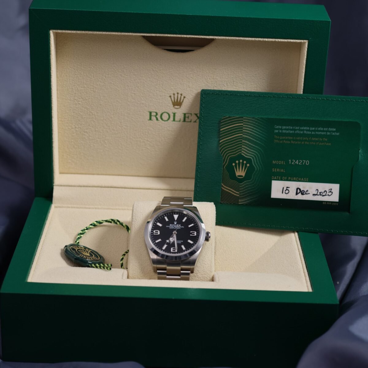 Rolex Explorer 36mm 124270 stainless steel watch with original box and papers