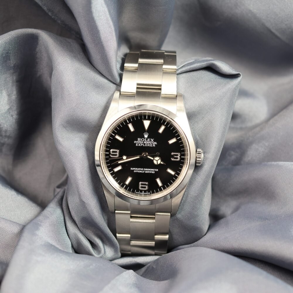 Rolex Explorer 36mm 14270 stainless steel black dial watch front view