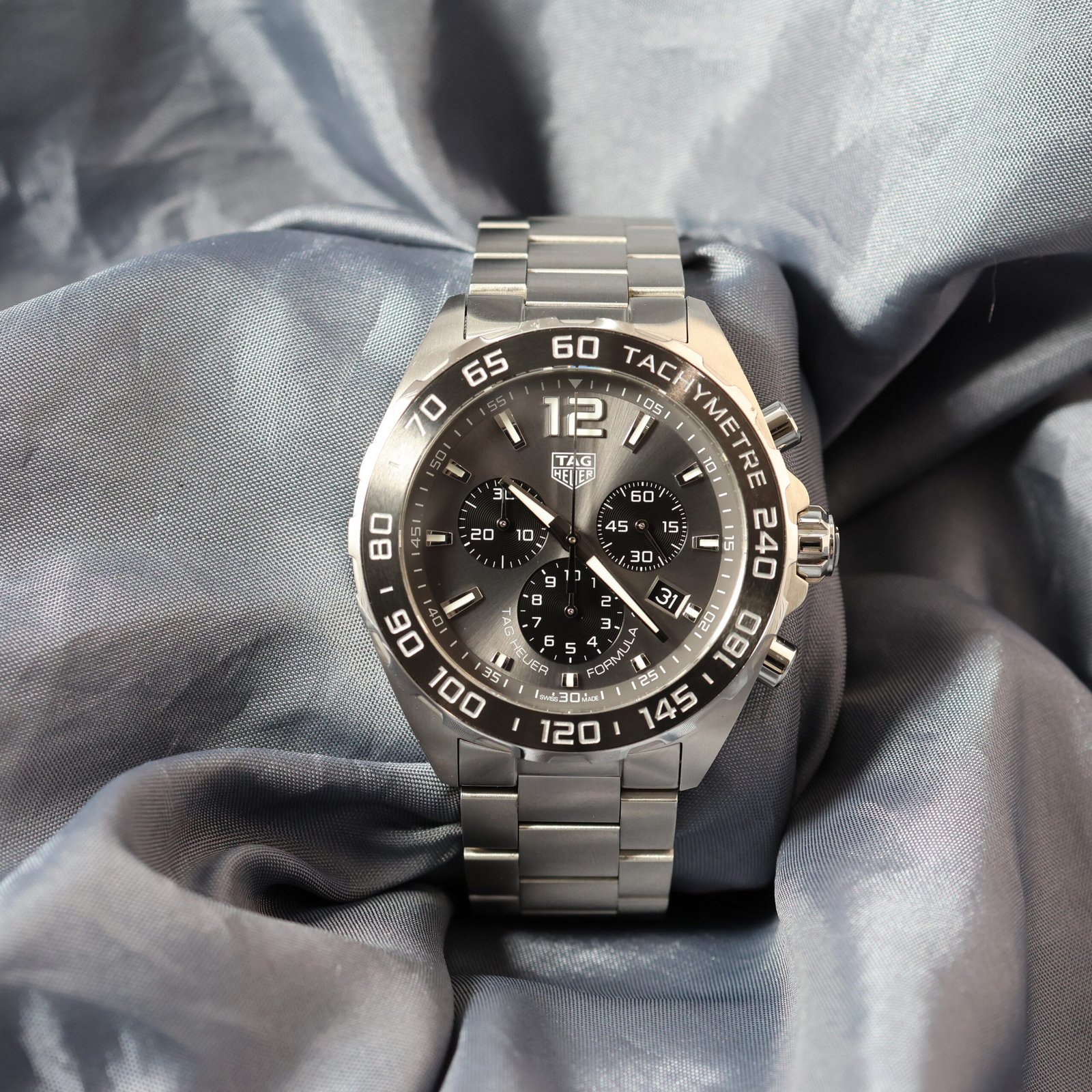TAG Heuer Formula 1 Chronograph 43mm CAZ1011 grey sunray dial stainless steel watch front view