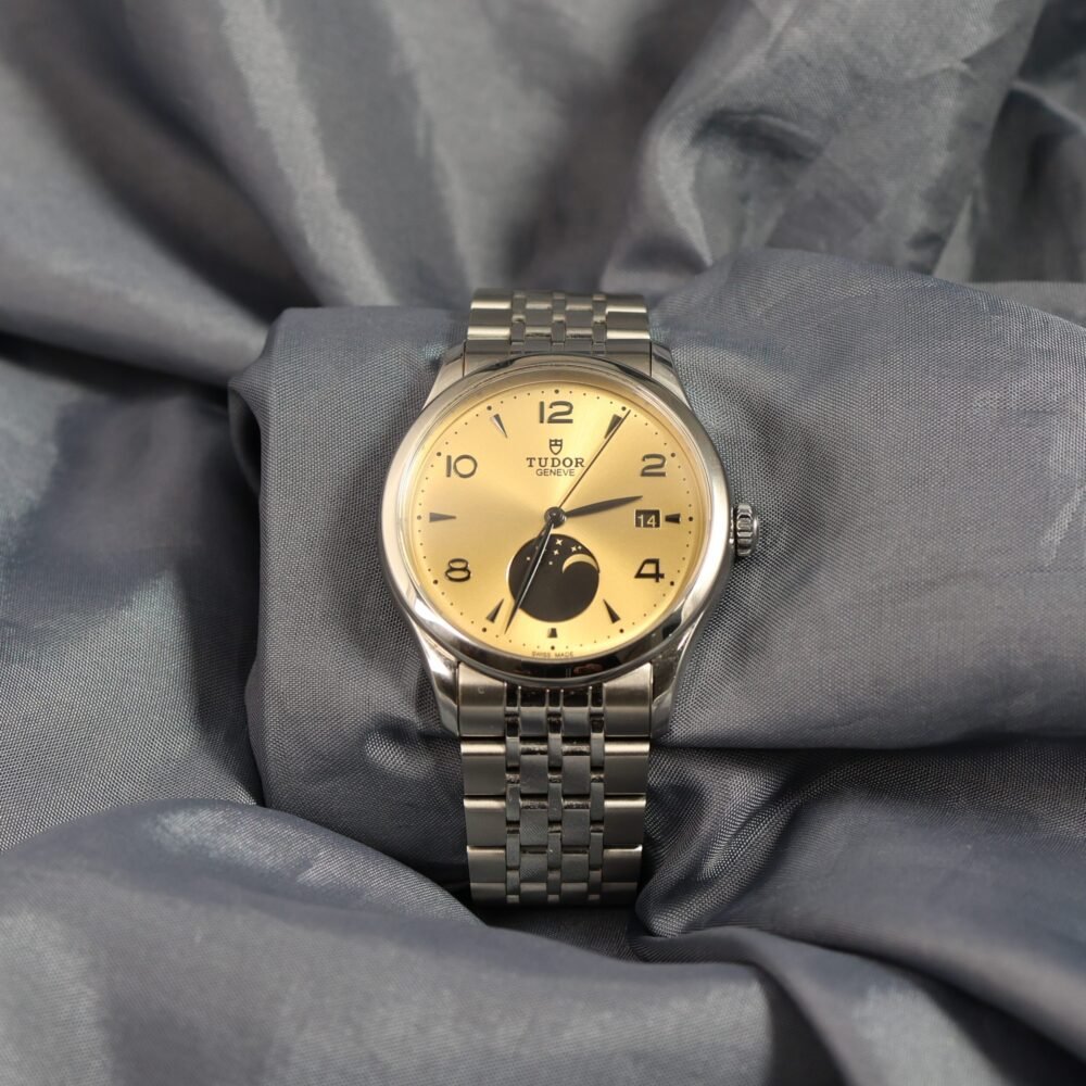 Tudor 1926 39mm Ref. 91560 lunar yellow dial stainless steel watch front view