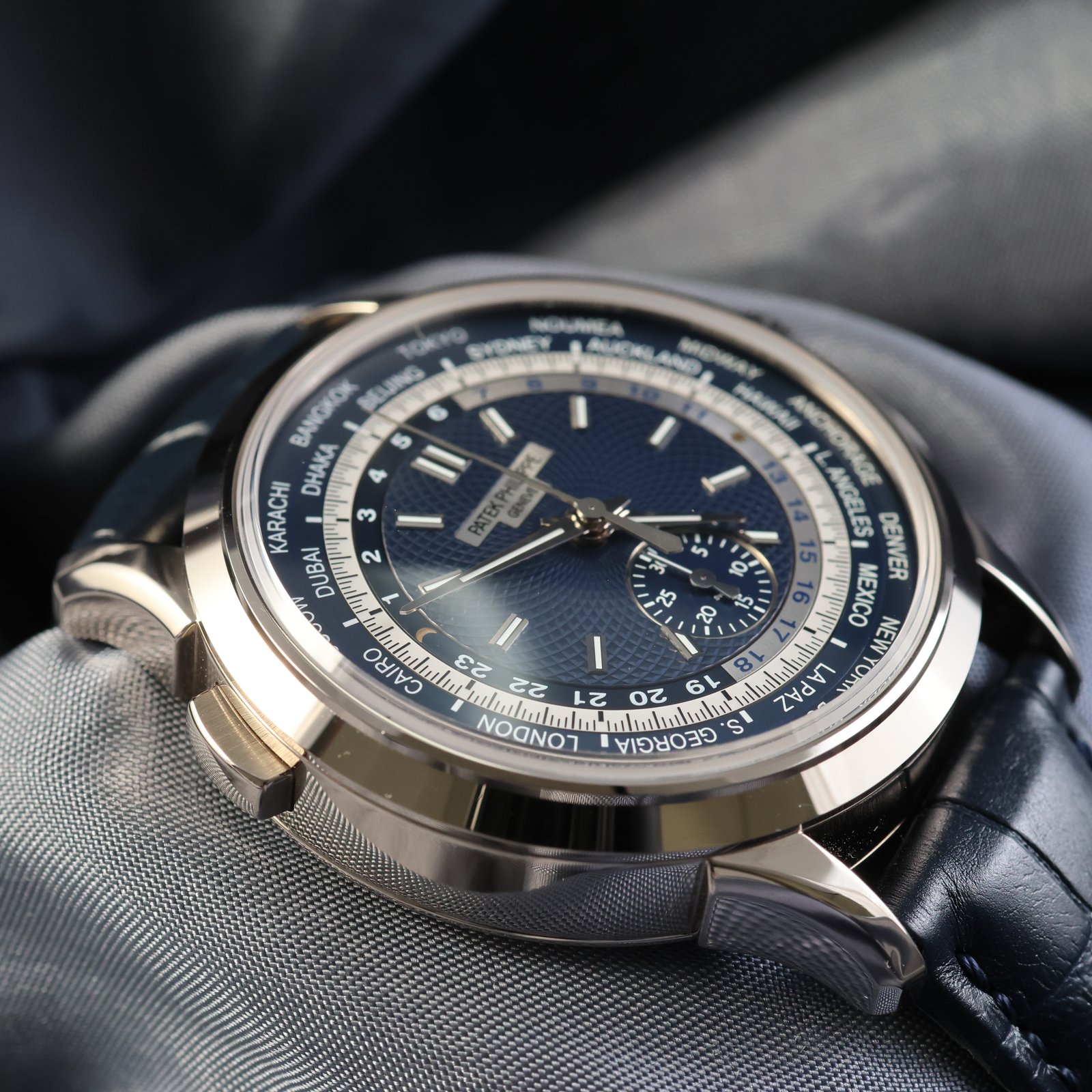 Patek Philippe World Time Flyback Chronograph Blue Guilloché Dial – Ref. 5930G-010 (2021)