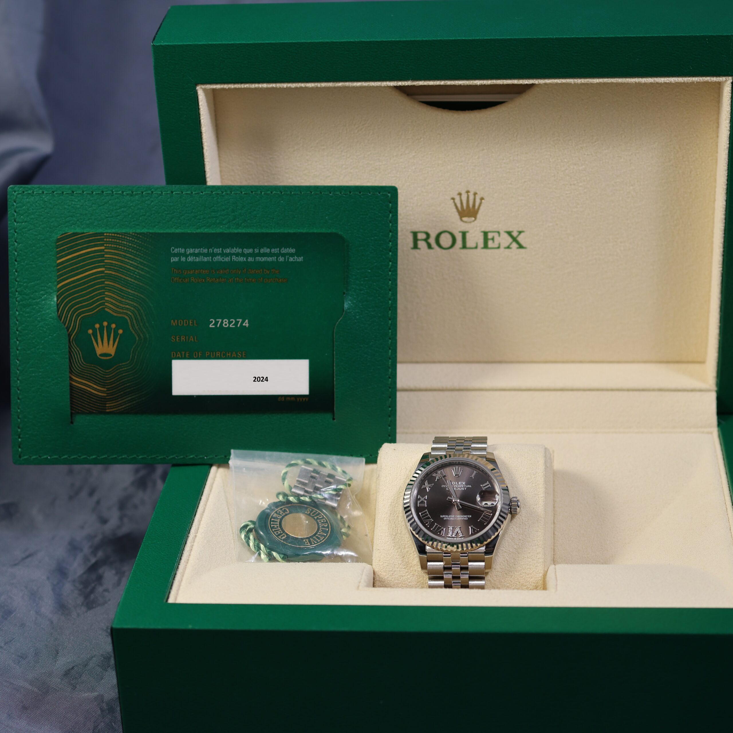 Rolex Datejust 31mm Dark Grey Roman Diamond VI Dial Jubilee – Ref. 278274 (2024)